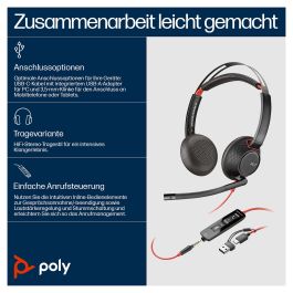 Poly Auriculares Blackwire 5220 Negro USB-C + Jack 3,5 mm
