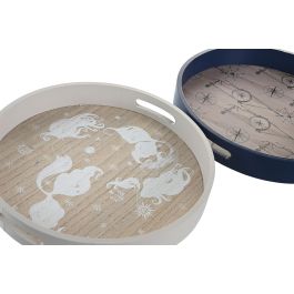 DKD Home Decor Bandeja Atlantico Azul Blanco 35 x 35 x 5 cm (2 Unidades)