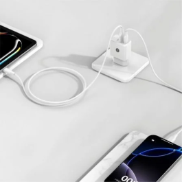 Tech One Tech TEC2413 Cargador Pared 12W 2xUSB (USB-C + USB-A) + Cable USB-C 1m Blanco