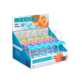 Leknes Vaso con Pajita Espiral Surtidos 330 ml - Plástico (PP, PS) - 7.5x24x6 cm - Ideal para Bebidas Frías (Set de 48)