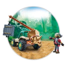 Playmobil 71820 Ataque del Spinosaurio Dinos con Investigador, Vehículo, Grúa y Cráneo Triceratops (+4 años)