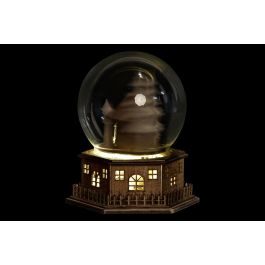 DKD Home Decor Decoración Luminosa Navidad Alpina LED Cristal Madera Natural Transparente 13x16.5x15 cm 3 pilas AAA