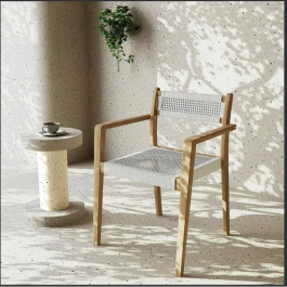 ARAWA Conjunto de 2 Sillas de Jardín, Madera de Acacia FSC Apilable con Cuerda Trenzada, 57 x 59 x 85 cm