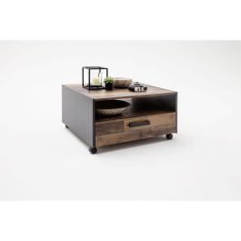 Mesa de centro cuadrada - Tablero de partículas - Madera envejecida y decoración gris - Doble tapa - 1 cajón - L70 x D70 x H40 cm Mesa de centro cuadrada - Tablero de partículas - Madera envejecida y decoración gris - Doble tapa - 1 cajón - L70 x D70 x H40 cm
