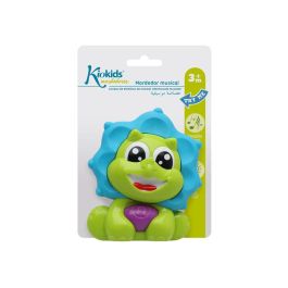 KioKids Mordedor Sonajero Musical Dinosaurio Verde y Azul para Bebés | Alivia Dentición y Estimula Sentidos, Motricidad Fina +3 Meses
