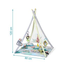 KioKids Teepee-Mantita de Actividades Perezoso 2 en 1, con 5 Juguetes (Peluches, Espejos, Mordedores) Multicolor para Bebés +0 Meses