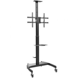 AISENS SOPORTE DE SUELO ECO CON RUEDAS Y MANIVELA, BANDEJA PARA DVD Y SOPORTE DE CAMARA PARA MONITOR/TV 50KG DE 37-70, NEGRO