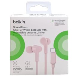 Belkin G3H0002HQPKV2 Auriculares In-Ear USB-C Rosa con Micrófono, Resistencia IPX5, Sonido de Alta Fidelidad y Limitación de Volumen