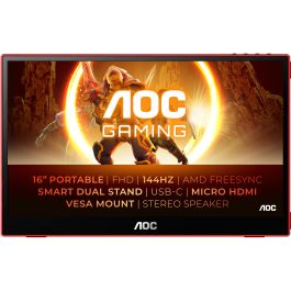 AOC 16G3 Monitor portátil Gaming 15.6" Full HD (1920x1080) IPS 4ms 144Hz con Altavoces Precio: 179.49999947. SKU: B19HWKR7W5