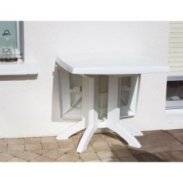 GROSFILLEX Mesa Vega 118x77 Blanco de Resina Plegable, Compacta y Abatible, con Orificio para Sombrilla, Resistente UV/Intemperie