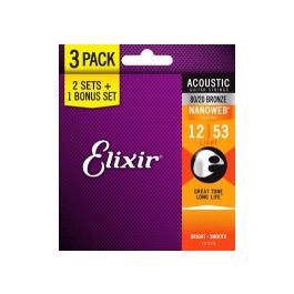 Elixir Pack de 3 Juegos Cuerdas Acústica Nanoweb Bronze 80/20 Light 12-53 Precio: 40.49999954. SKU: B1EPSDSJML
