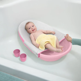 Ingenuity ING19924013 Bañera convertible extragrande en color rosa con hamaca de tela, soporte para bebé sentado y 2 juegos de agua, apta para bebés de 0 a 24 meses