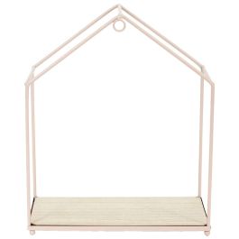 Home Deco Factory Juego de 3 Estantes Casa Rosa para Colgantes Rosa Metal y Madera 23x13x28 cm