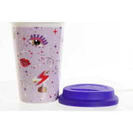DKD Home Decor Mug Good Luck de Porcelana y Silicona, 400 ml, Colores Lila Malva - Set 6 Unidades, Alto 14 cm