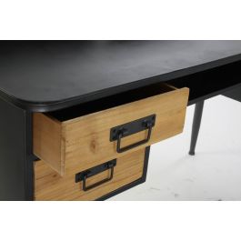DKD Home Decor Escritorio Vintage Negro Natural Abeto Metal 135 cm Ancho x 60 cm Fondo x 95 cm Alto con 4 Cajones Desmontable