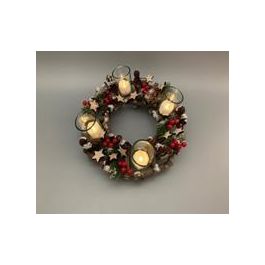 DKD Home Decor Portavelas Navidad Alpina Verde Rojo Marron 30 x 11 x 30 cm (2 Unidades) PVC Cristal