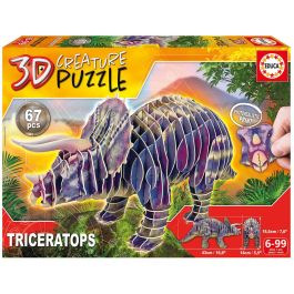 Educa Triceratops 3D Creature Puzzle 19183 Construcción de Cartón sin Pegamento para +6 Años