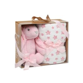 KioKids Conejo De Peluche Rosa Con Mantita De Estrellas Para Bebé Recién Nacido