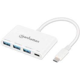 MANHATTAN 168434 Hub USB 3.0 Tipo-C con PD (100W), 3 Puertos USB-A, 5 Gbps, Color Blanco para Windows/Mac/Linux