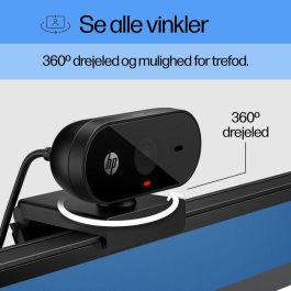 HP 53X26AA Webcam 320 Full HD 1080p con Micrófono Integrado, Gran Angular 66º, Cubierta de Privacidad, Rotación 360º, Works With Chromebook