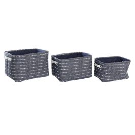 DKD Home Decor Set de 3 Cestas Decorativas de Almacenamiento de Poliester - Azul Marino y Blanco - Dimensiones 28x25x38 cm