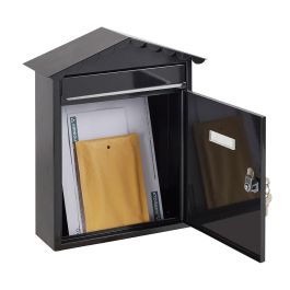 Arregui Visit - Buzón Individual Exterior Mediano (A4) de Acero Negro 30x11x36 cm - Apertura Lateral, con Tejadillo