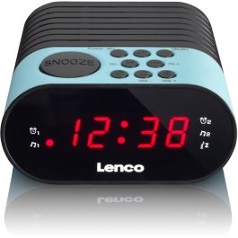Lenco Radio Reloj Despertador Digital FM PLL LED con Alarma y Snooze, Pantalla LED, Negro/Azul