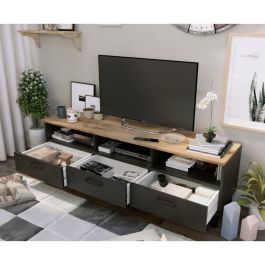 Mueble TV + conjunto mesa de centro OXFORD - Estilo industrial - Melamina roble negro - Mesa de centro: L110xP55xH40 - Mueble TV: Mueble TV + conjunto mesa de centro OXFORD - Estilo industrial - Melamina roble negro - Mesa de centro: L110xP55xH40 - Mueble TV: