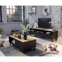 Mueble TV + conjunto mesa de centro OXFORD - Estilo industrial - Melamina roble negro - Mesa de centro: L110xP55xH40 - Mueble TV: Mueble TV + conjunto mesa de centro OXFORD - Estilo industrial - Melamina roble negro - Mesa de centro: L110xP55xH40 - Mueble TV: