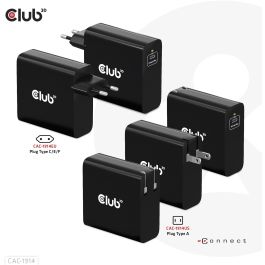 Club3D Cargador de Viaje 1xUSB Tipo C PD 140W con Tecnología GaN para Interiores, 28V, Cable 1m Negro