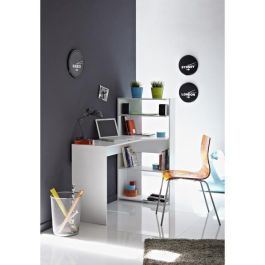 Parisot JUNIO Escritorio Esquinero Aglomerado Blanco Contemporáneo con Bandeja y 2 Estantes L 122 x P 64 x H 121 cm Parisot JUNIO Escritorio Esquinero Aglomerado Blanco Contemporáneo con Bandeja y 2 Estantes L 122 x P 64 x H 121 cm