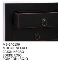 DKD Home Decor Consola Oriental Masako de Abeto y MDF Negro Rojo 26 x 83 x 63 cm con 2 Cajones y 1 Puerta