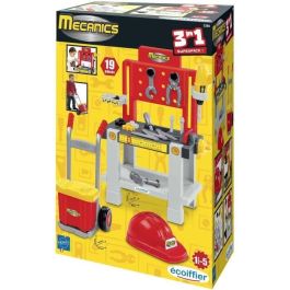Ecoiffier Super Pack Mecánico con Banco de Trabajo, Carretilla, Casco y 19 Herramientas de Juguete para Niños +18 Meses