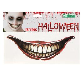 Tatuaje Facial Sonrisa Diabólica Con Dientes Podridos para Disfraces de Terror y Halloween