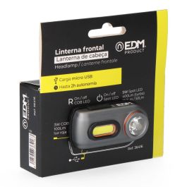 Edm Linterna Frontal Recargable USB 2 Leds 5W 400lm y 3W 100lm, Aluminio, Incluye Cable Micro USB y Cinta Ajustable