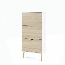 Zapatero 4107449AK Blanco / Roble para 12 pares con Base acampanada de madera maciza - 70,2 x 23,9 x 138,9 cm