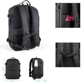 TooQ Mochila de Viaje con Compresión al Vacío TQBP-V101-BK, Capacidad 30-55L, Incluye Bomba de Aire, Negra
