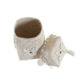 DKD Home Decor Cesta Balines Blanca de Bambú y Conchas, Set de 3 Unidades, 28 x 27 x 28 cm
