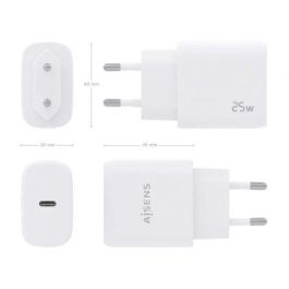 Aisens Cargador USB-C PD3.0 25W con Tecnología Power Delivery para móviles, cámaras y tablets, Blanco