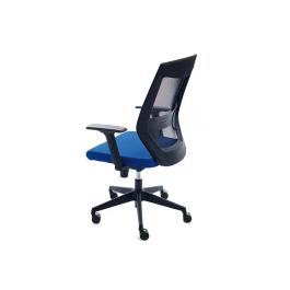 Rocada Silla de Oficina Tapizada en Tela Ignifuga Azul con Respaldo en Polímero Negro