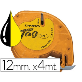 Dymo 91202 Cinta Rotuladora Letratag, Negro Sobre Amarillo, 12 mm x 4 m, Plástico Precio: 7.49999987. SKU: BIXS0721620