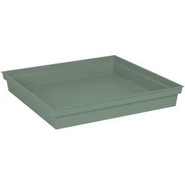 EDA PLASTIQUE Platillo Cuadrado Toscana 40 cm Verde Laurel - Recoge Exceso de Agua - Compatible Macetas Cuadradas 50 cm - Fabricado en Francia