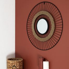 Home Deco Factory Espejo Mirage de Alambre y Junco para Pared, Diámetro 60 cm