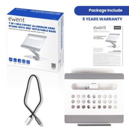 Ewent EW1269 Soporte Escritorio Portátil de Aluminio 7 en 1 con Rotación 360º para Portátiles hasta 17"
