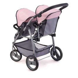 Coche de muñeca gemelar gris/rosa 76x63x4 6cm