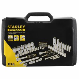 Stanley SET 81 PIEZAS de Vasos 1/4'' y 1/2'' FATMAX con Carraca de 120 Dientes, Extensiones y Puntas