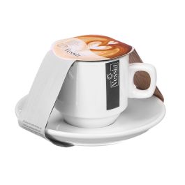 Vessia Taza y Plato de Café de Porcelana Blanca 100 ml, Medidas 12x7x12 cm (24 Unidades)