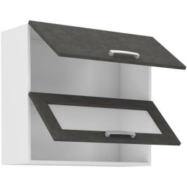 LASSEN Armario Alto con 2 Puertas Basculantes, 1 Cristal, Gris Mate - A 80 x P 31,6 x A 72 cm