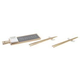 DKD Home Decor Set de Sushi Oriental 6 Piezas Bambú y Pizarra Natural Negro Apto Lavavajillas y Microondas 28x9x2 cm