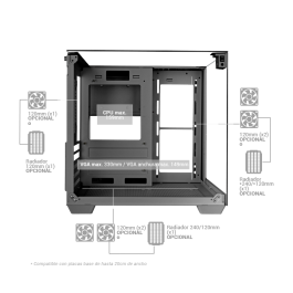 Mars Gaming Caja MicroATX MC-VISIONM Gaming con Cristal Templado y Doble Cámara para Gaming, Negro